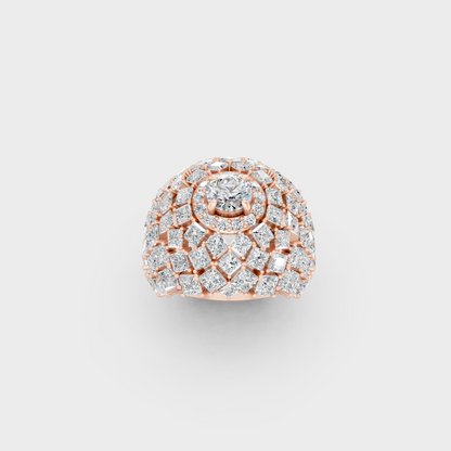 Elegant Multi-Shape Lab Diamond Cocktail Ring exhibiting Ethical Luxury on a 18K Rose Gold Band.