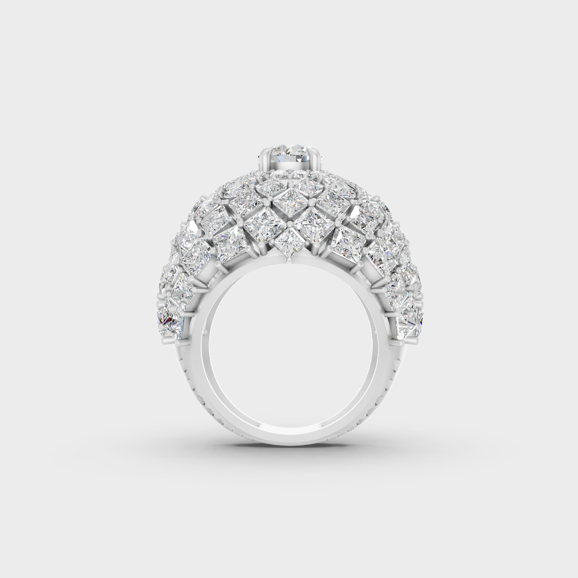 On-finger motion showing off the extraordinary fire and Brilliant Sparkle of a 10.75ct White Gold Cocktail Ring.