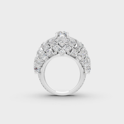 On-finger motion showing off the extraordinary fire and Brilliant Sparkle of a 10.75ct White Gold Cocktail Ring.