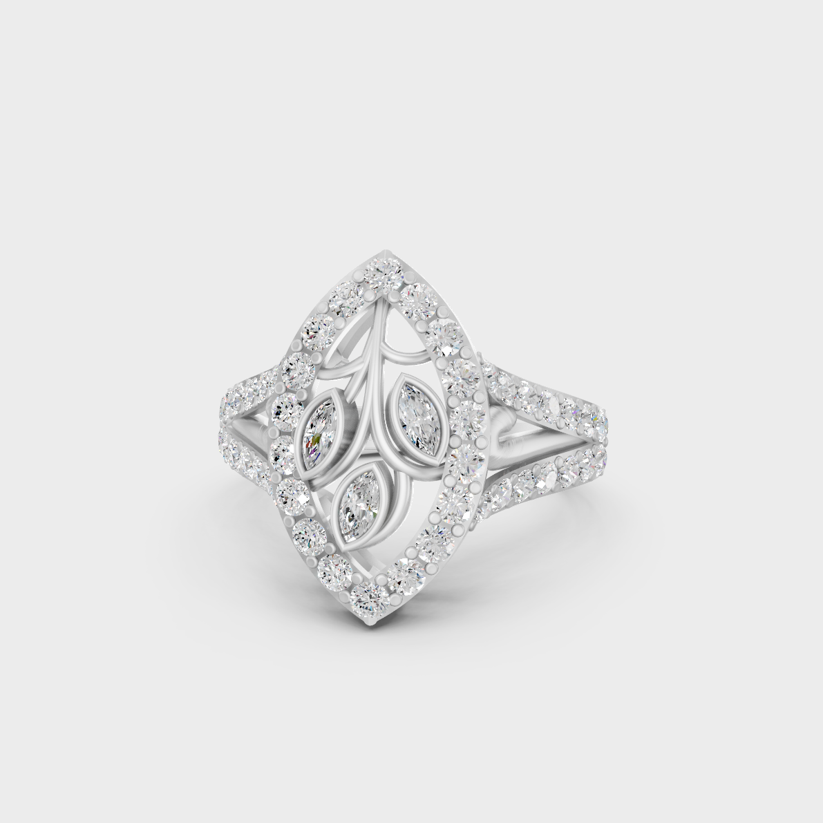 Breathtaking brilliance of a 0.94 Carat Marquise and Round Cut Lab-Grown Diamond Cocktail Ring in solid 950 Platinum.