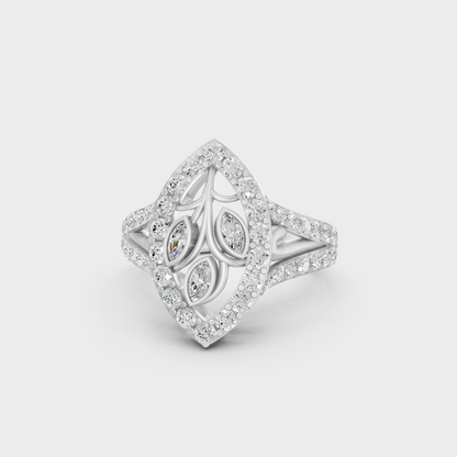 Breathtaking brilliance of a 0.94 Carat Marquise and Round Cut Lab-Grown Diamond Cocktail Ring in solid 950 Platinum.