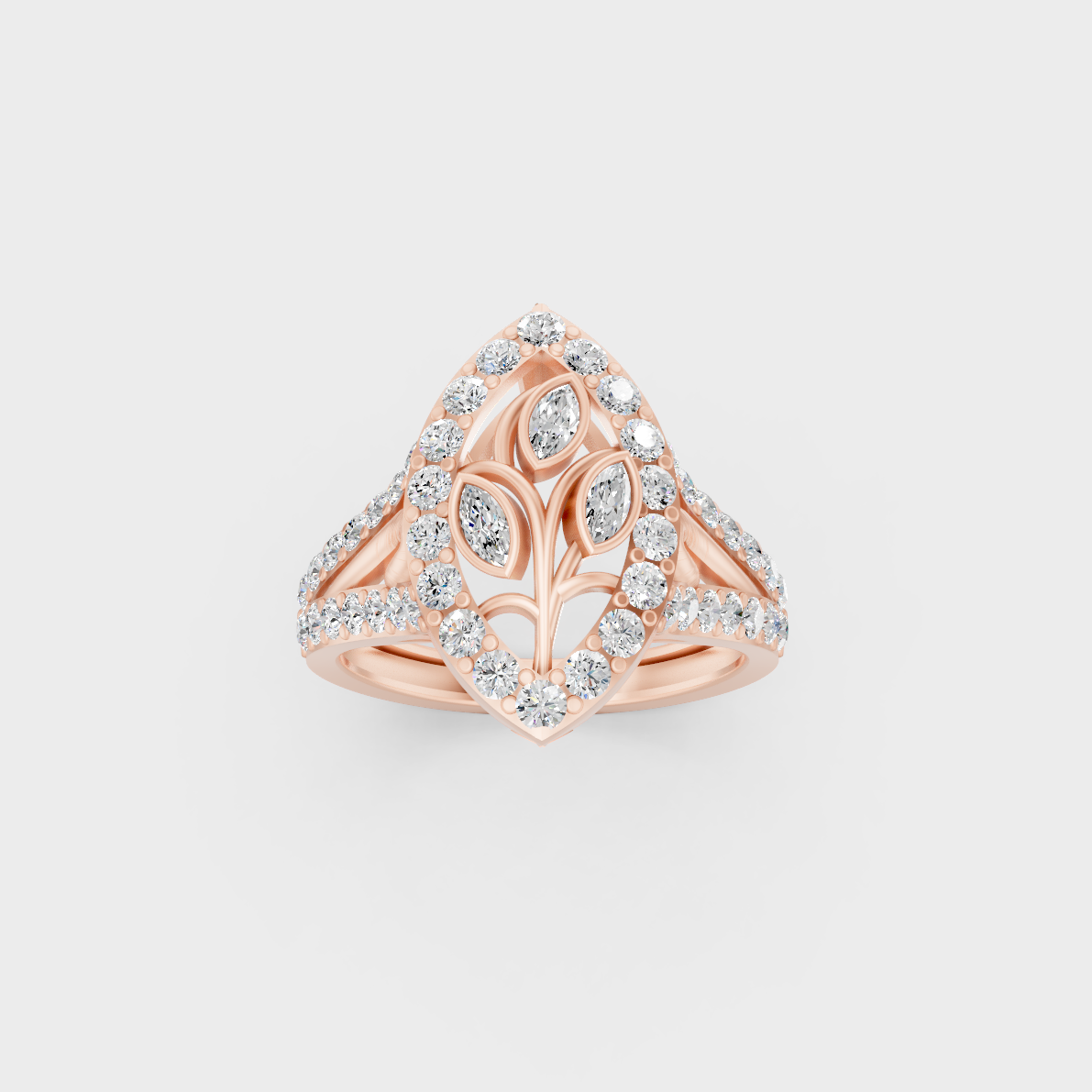 Elegant Multi-Shape Lab Diamond Cocktail Ring exhibiting Ethical Luxury on an 18K Rose Gold Band.