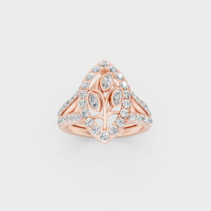 Elegant Multi-Shape Lab Diamond Cocktail Ring exhibiting Ethical Luxury on an 18K Rose Gold Band.