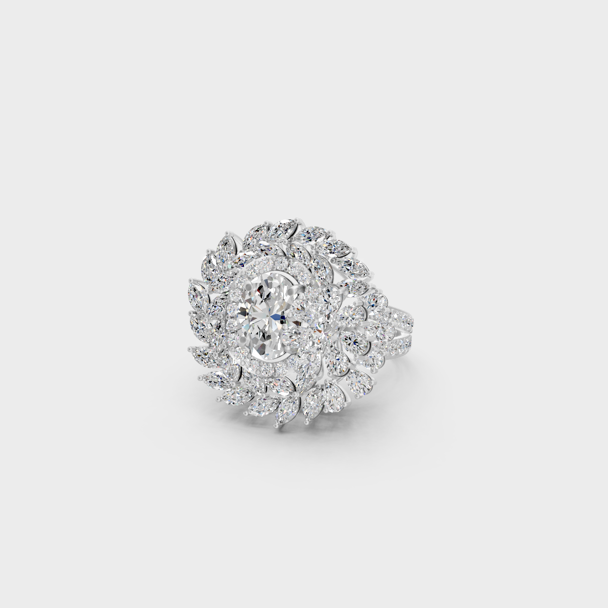 Breathtaking brilliance of a 3.28 Carat Multishape Lab-Grown Diamond Cocktail Ring in solid 950 Platinum.