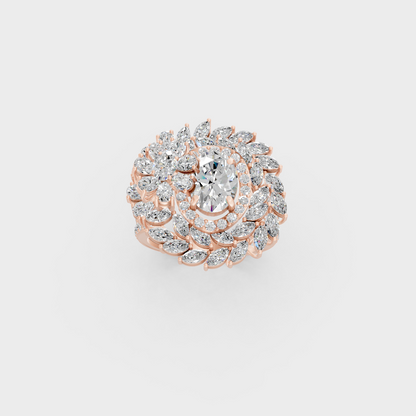 Gorgeous cluster of Marquise, Oval, Pear, and Round Cut Diamonds exuding Ethical Luxury on an 18K Rose Gold Band.