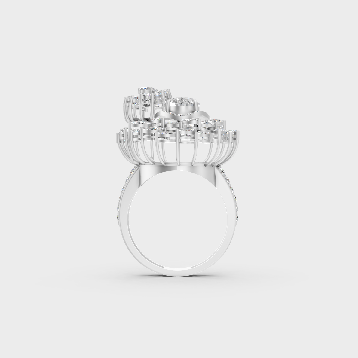 On-finger motion showing off the extraordinary fire and Brilliant Sparkle of a 3.28ct White Gold Cocktail Ring.