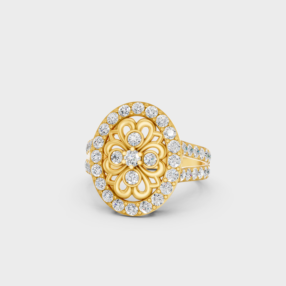 Close-up view of a 1.20 Carat Round Cut Lab-Grown Diamond Cocktail Ring in polished 14K Yellow Gold.