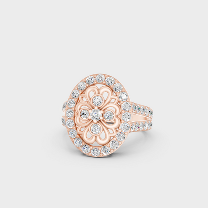 A romantic profile of the 1.20 Carat Round Cut Lab-Grown Diamond Cocktail Ring crafted in 14K Rose Gold.