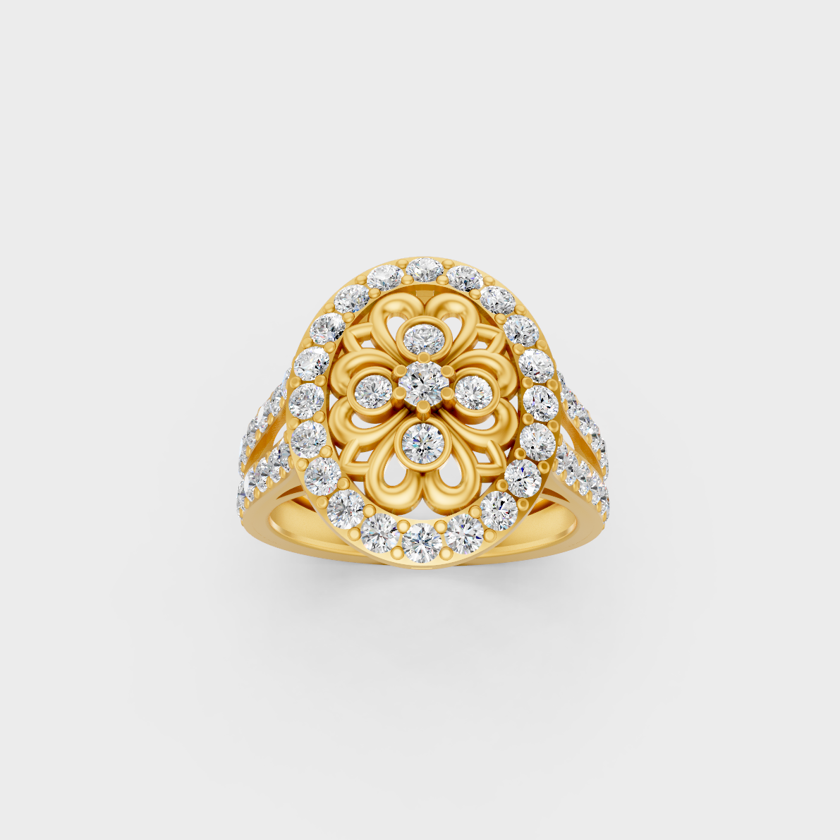 Side profile of an Ethical Luxury Statement Ring showcasing a Round Brilliant Lab Diamond on an 18K Yellow Gold Band.