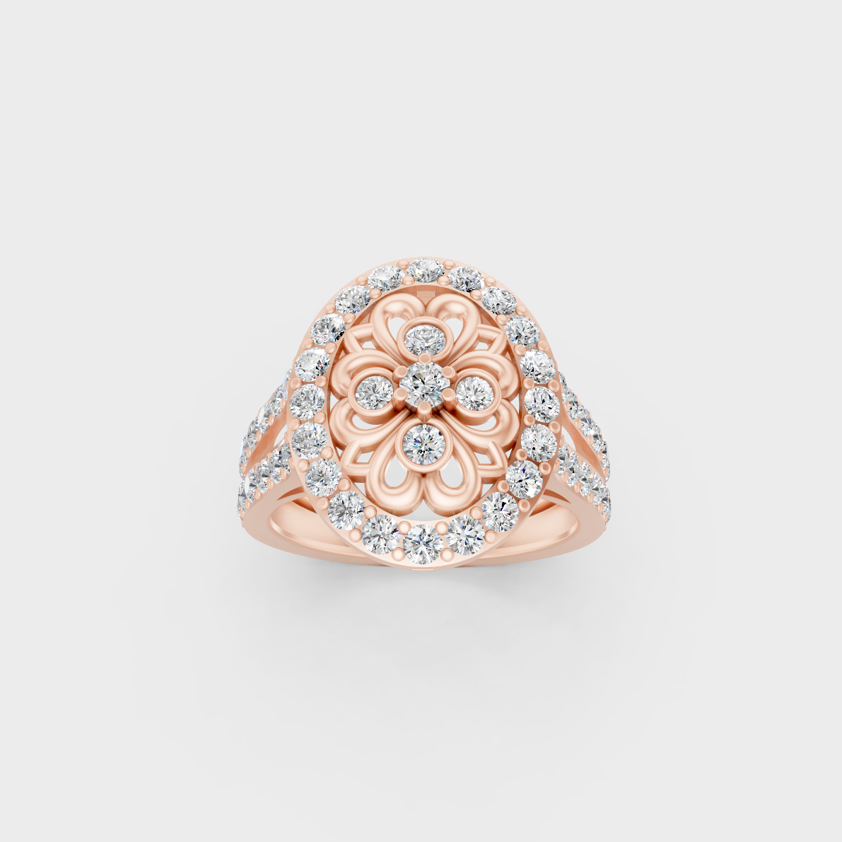 Stunning Round Brilliant Lab Diamond Cocktail Ring exhibiting Ethical Luxury on a 18K Rose Gold Band.