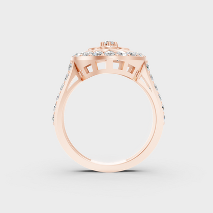 Top-down studio shot displaying the immense Brilliant Sparkle of a 1.20ct Round Diamond Ring in 9K Rose Gold.