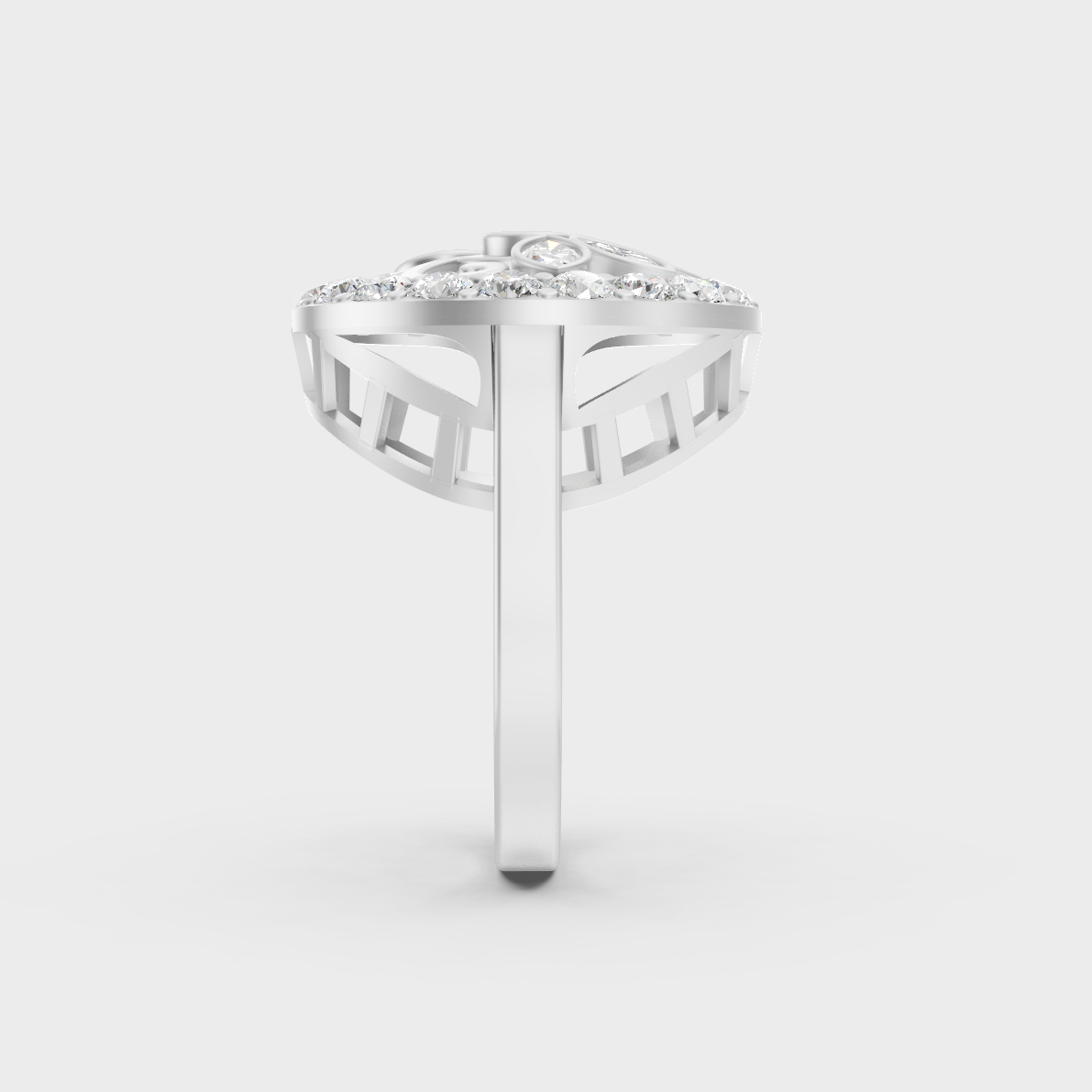Exquisite prong details securing the Marquise Pear Round Cut Lab Diamonds on a polished 950 Platinum Band.