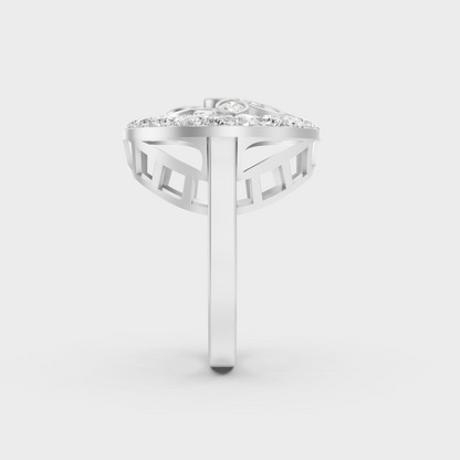 Exquisite prong details securing the Marquise Pear Round Cut Lab Diamonds on a polished 950 Platinum Band.
