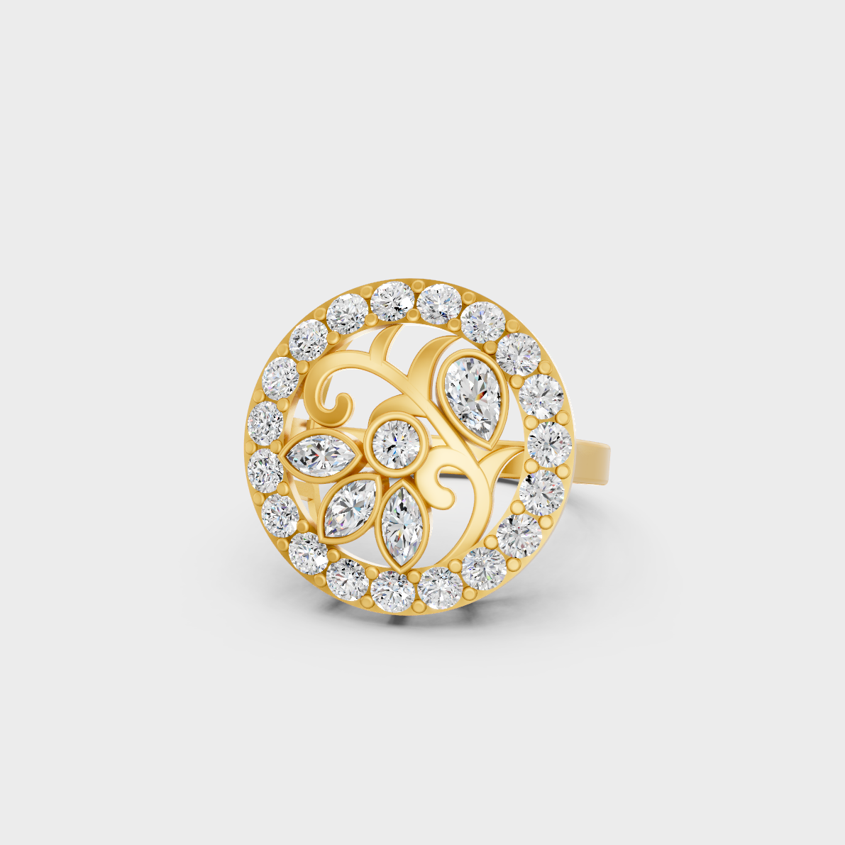 Close-up view of a 1.39 Carat Multishape Lab-Grown Diamond Cocktail Ring beautifully set in 14K Yellow Gold.
