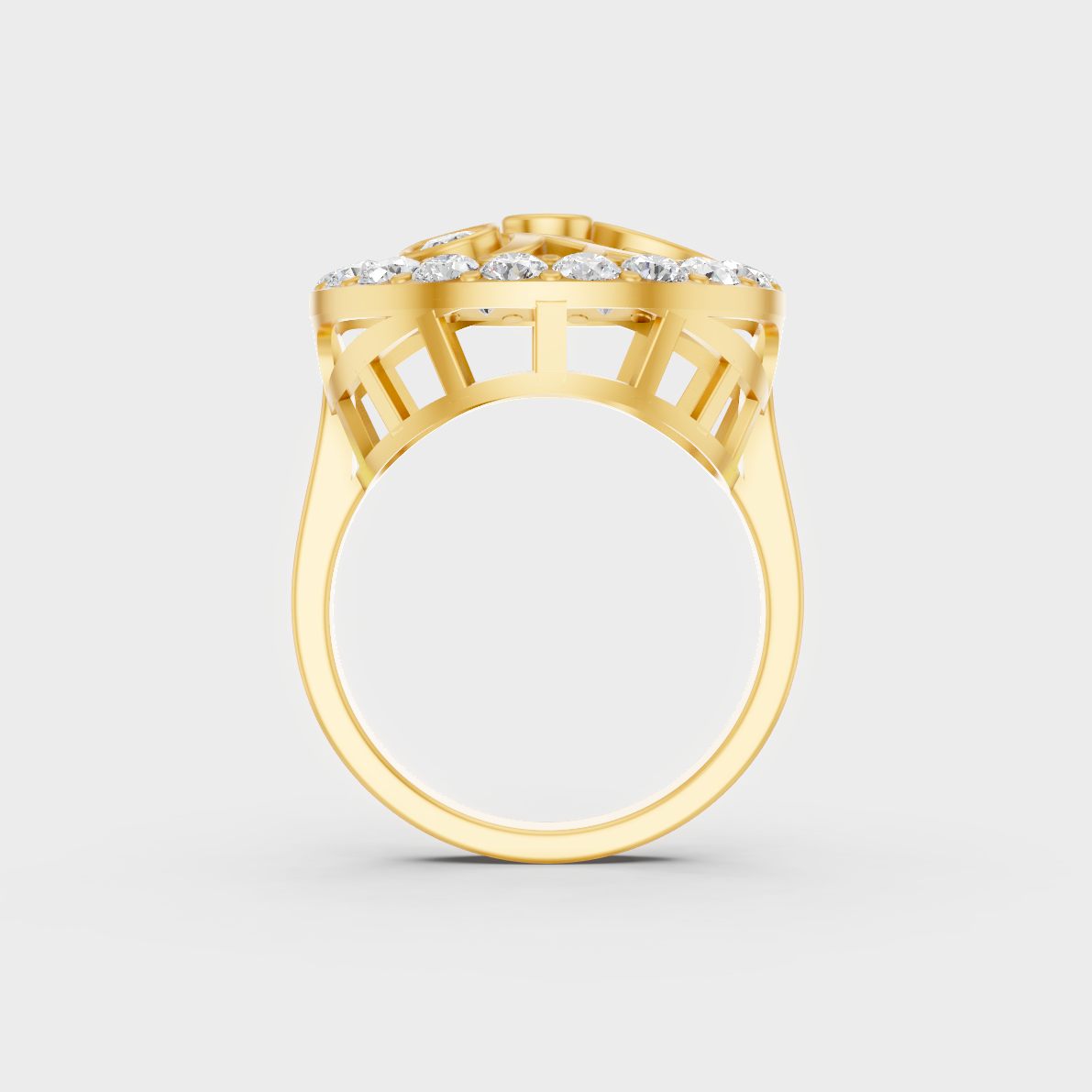 On-model hand wearing a 1.39ct Multishape Lab Diamond Cocktail Ring to show its Brilliant Sparkle in 9K Yellow Gold.