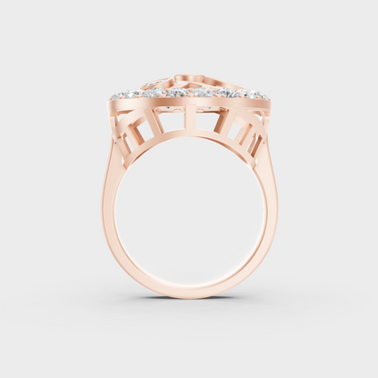 Top-down studio shot displaying the immense Brilliant Sparkle of a 1.39ct Multishape Diamond Ring in 9K Rose Gold.