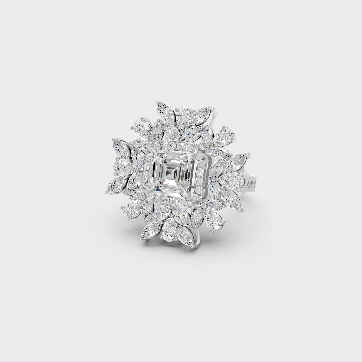 Breathtaking brilliance of a 3.47 Carat Multishape Lab-Grown Diamond Cocktail Ring in solid 950 Platinum.