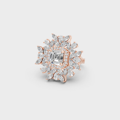 A romantic profile of the 3.47 Carat Multishape Lab-Grown Diamond Cocktail Ring in blush 14K Rose Gold.