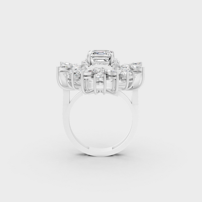 On-finger motion showing off the extraordinary fire and Brilliant Sparkle of a 3.47ct White Gold Cocktail Ring.