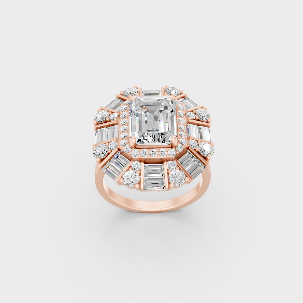 Elegant Multi-Shape Lab Diamond Cocktail Ring exhibiting Ethical Luxury on an 18K Rose Gold Band.