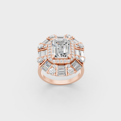 Elegant Multi-Shape Lab Diamond Cocktail Ring exhibiting Ethical Luxury on an 18K Rose Gold Band.