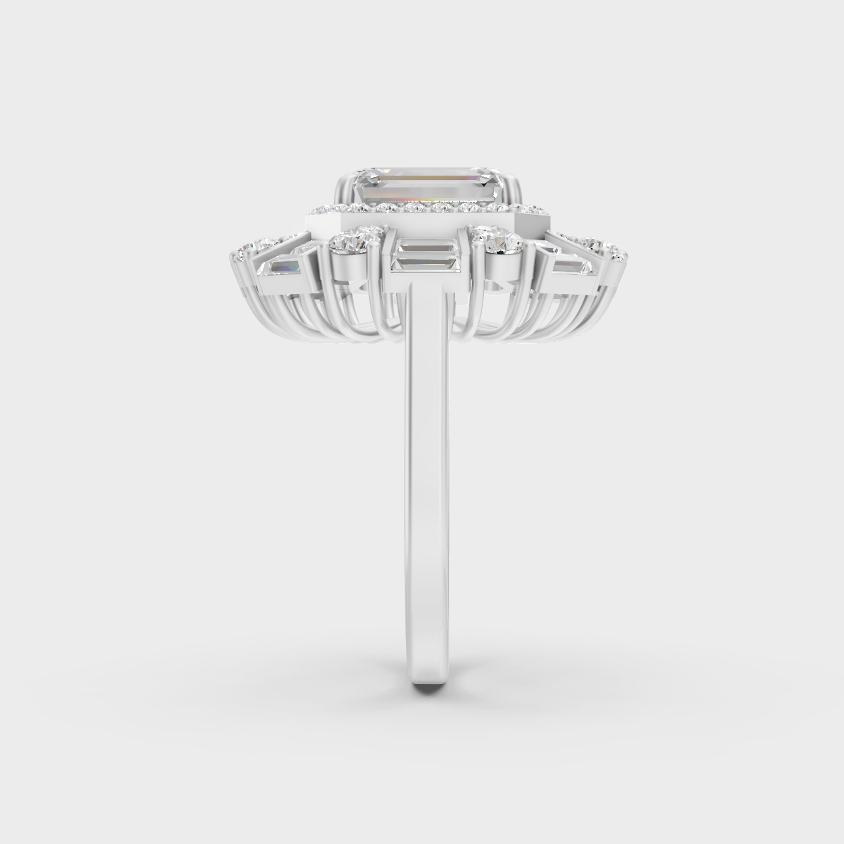 On-finger motion showing off the extraordinary fire and Brilliant Sparkle of a 4.48ct White Gold Cocktail Ring.