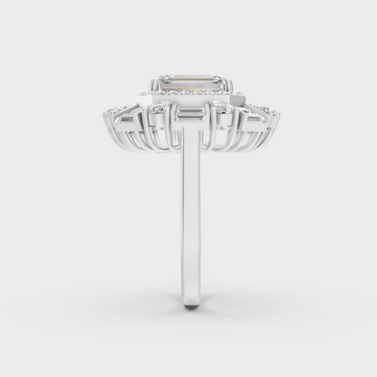 On-finger motion showing off the extraordinary fire and Brilliant Sparkle of a 4.48ct White Gold Cocktail Ring.