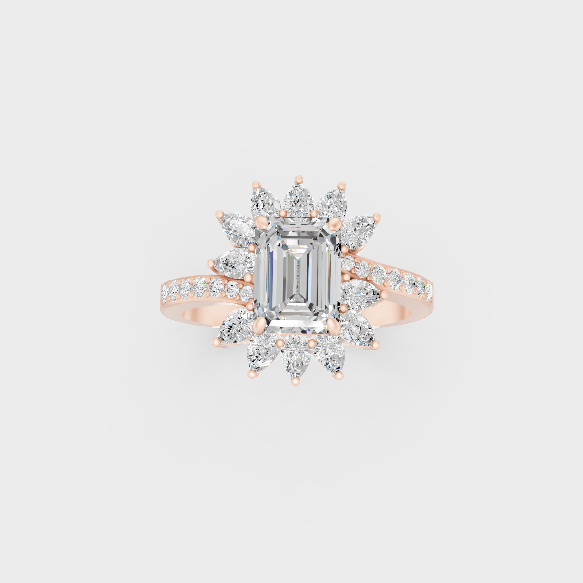 Elegant Multi-Shape Lab Diamond Cocktail Ring exhibiting Ethical Luxury on an 18K Rose Gold Band.