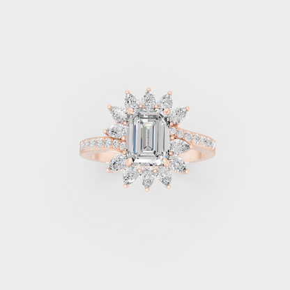 Elegant Multi-Shape Lab Diamond Cocktail Ring exhibiting Ethical Luxury on an 18K Rose Gold Band.