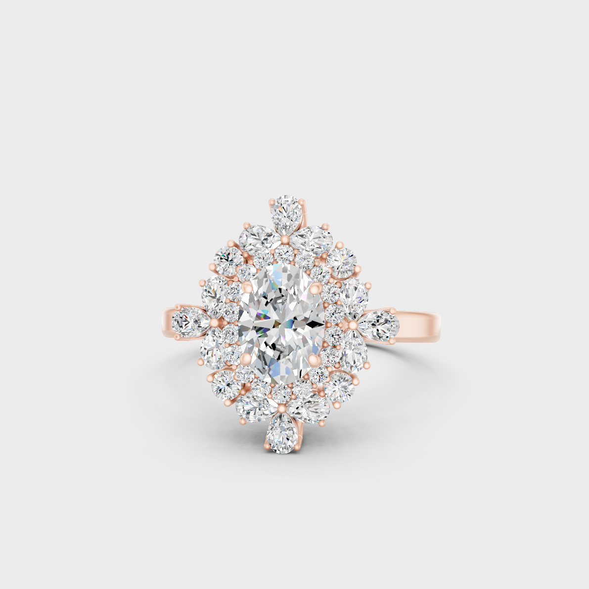 A romantic profile of the 1.6 Carat Multishape Lab-Grown Diamond Cocktail Ring in blush 14K Rose Gold.