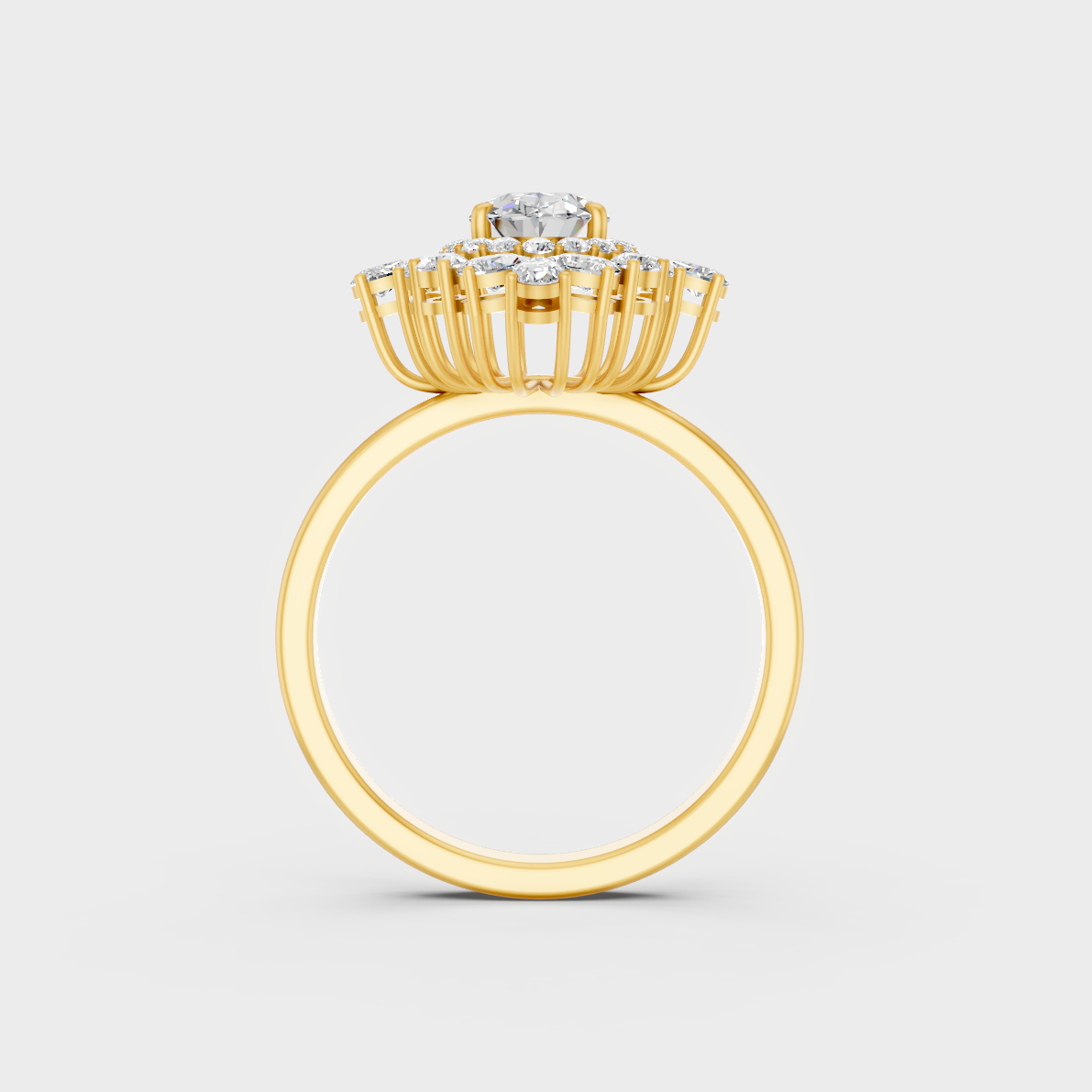 On-model hand wearing a 1.6ct Multishape Lab Diamond Cocktail Ring showcasing its Brilliant Sparkle in 9K Yellow Gold.