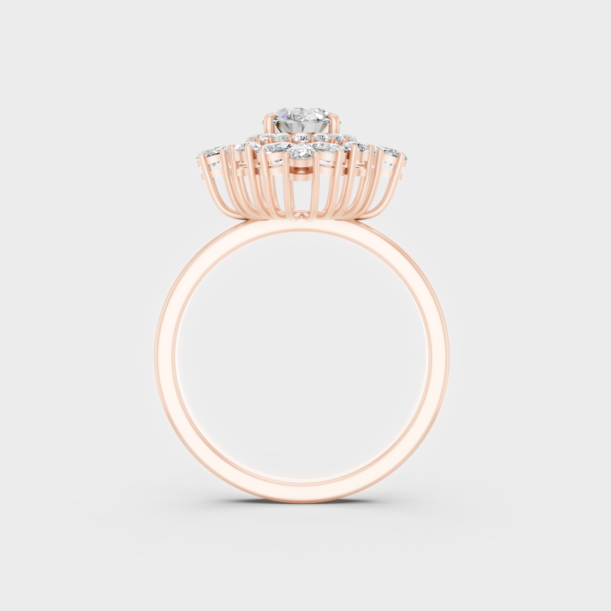 Top-down studio shot displaying the immense Brilliant Sparkle of a 1.6ct Multishape Diamond Ring in 9K Rose Gold.