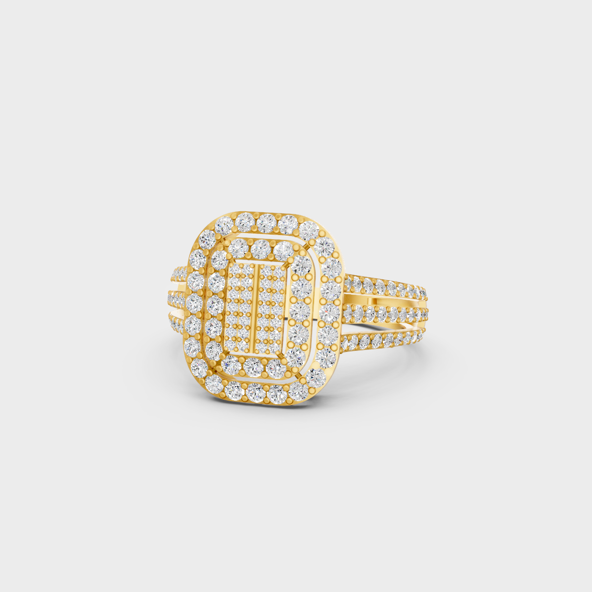 Close-up view of a 0.72 Carat Round Cut Lab-Grown Diamond Cocktail Ring in 14K Yellow Gold.