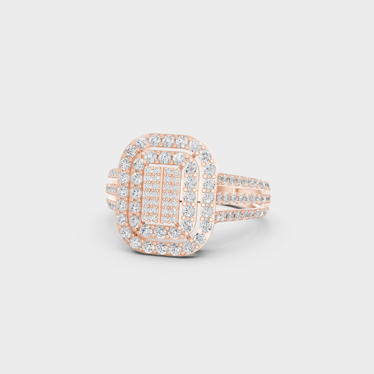 A romantic profile of the 0.72 Carat Round Cut Lab-Grown Diamond Cocktail Ring in blush 14K Rose Gold.