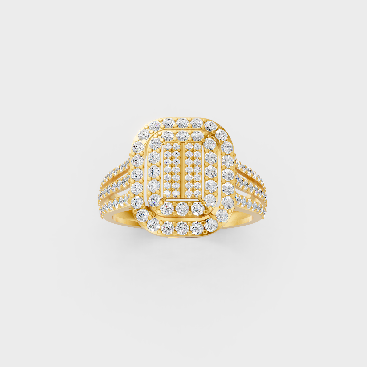 Side profile of an Ethical Luxury Statement Ring showcasing a Round Brilliant Lab Diamond on an 18K Yellow Gold Band.
