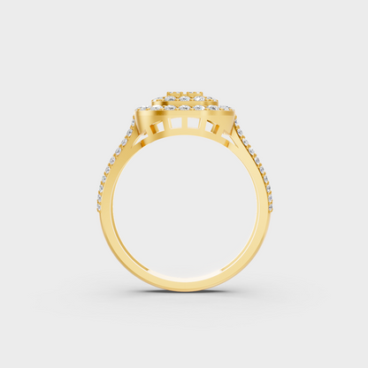 On-model hand wearing a 0.72ct Round Lab-Grown Diamond Cocktail Ring displaying its Brilliant Sparkle in 9K Yellow Gold.