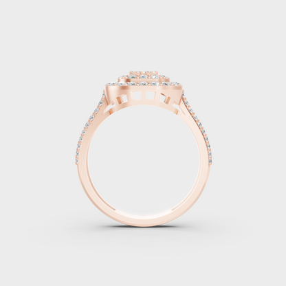 Top-down studio shot displaying the immense Brilliant Sparkle of a 0.72ct Round Diamond Ring in 9K Rose Gold.