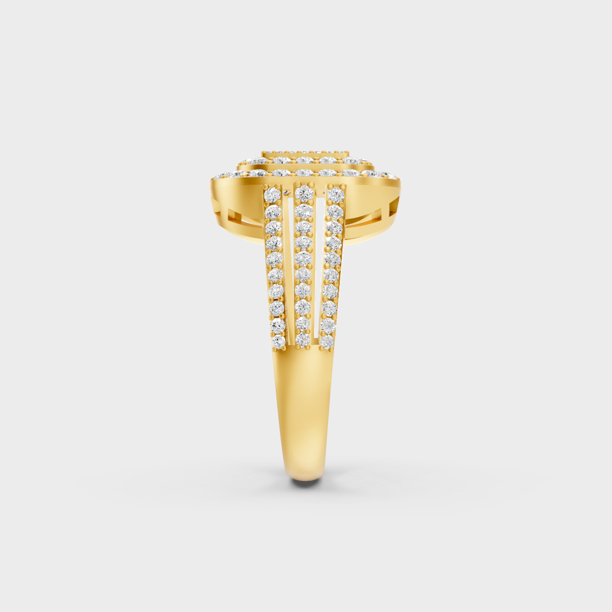 Top-down macro photo of a Sustainable 0.72 Carat Round Diamond Ring set in classic 18K Yellow Gold.