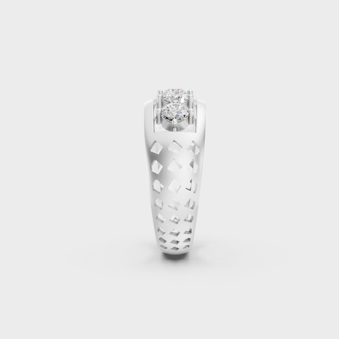 Exquisite prong details securing sparkling Round Cut Lab Diamonds on a polished 950 Platinum Band.