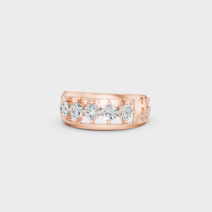 A romantic profile of the 0.67 Carat Round Cut Lab-Grown Diamond Band in blush 14K Rose Gold.