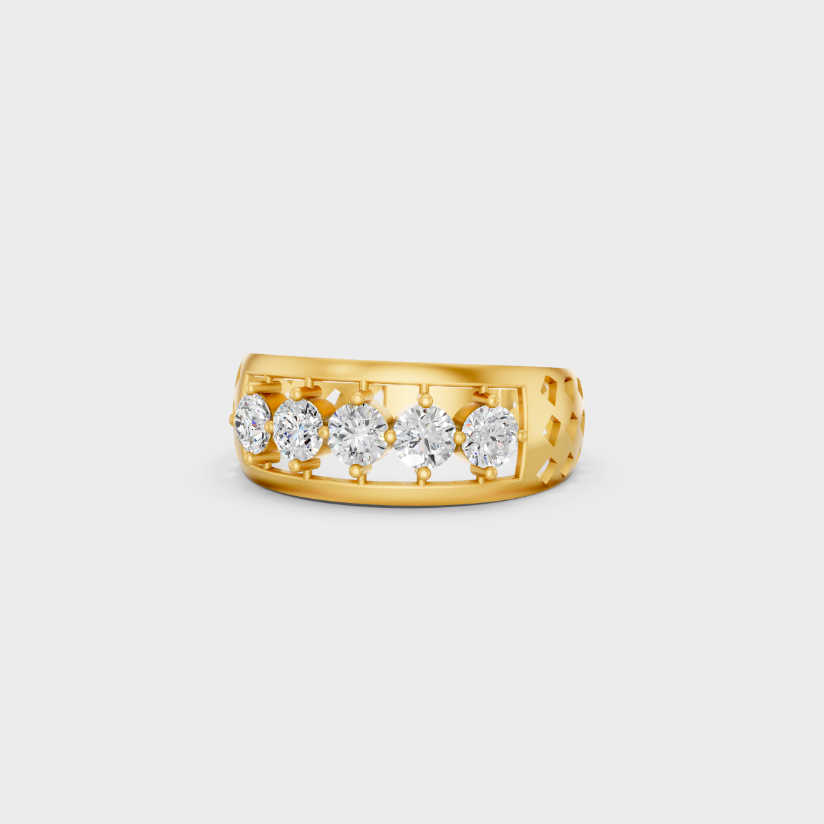 Close-up view of a 0.67 Carat Round Cut Lab-Grown Diamond Band in 14K Yellow Gold.