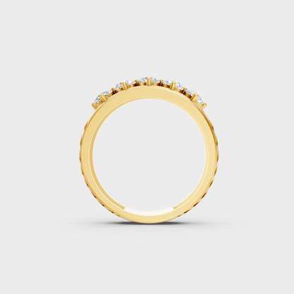 On-model hand wearing a 0.67ct Round Lab-Grown Diamond Band displaying its Brilliant Sparkle in 9K Yellow Gold.