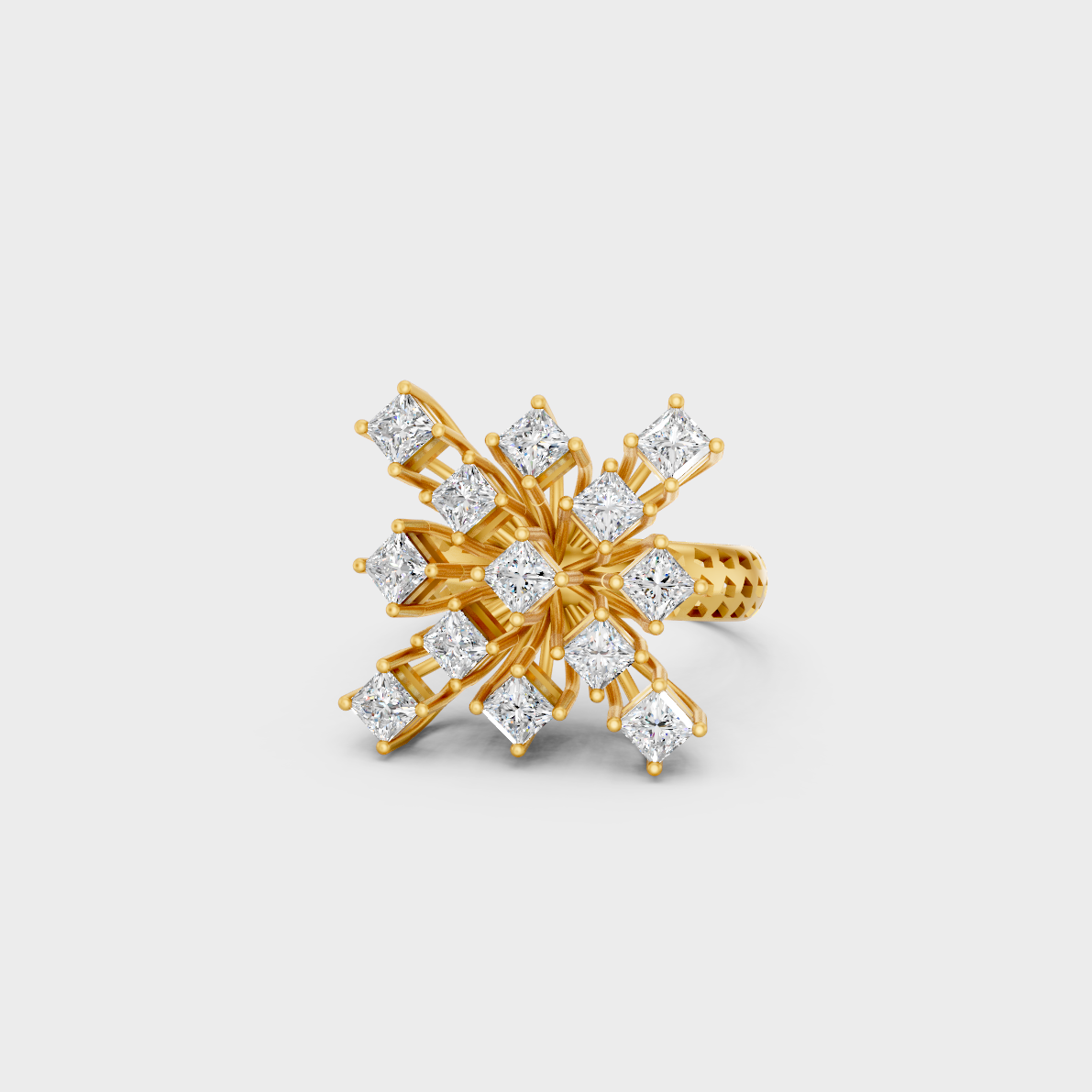 Close-up view of a 2.21 Carat Princess Cut Lab-Grown Diamond Cocktail Ring in 14K Yellow Gold.