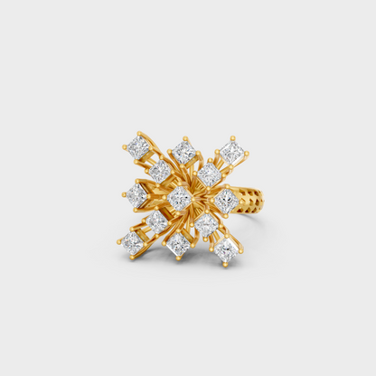 Close-up view of a 2.21 Carat Princess Cut Lab-Grown Diamond Cocktail Ring in 14K Yellow Gold.