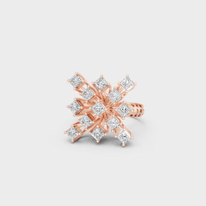 A romantic profile of the 2.21 Carat Princess Cut Lab-Grown Diamond Cocktail Ring in blush 14K Rose Gold.