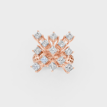 Elegant Princess Cut Lab Diamond Cocktail Ring exhibiting Ethical Luxury on an 18K Rose Gold Band.