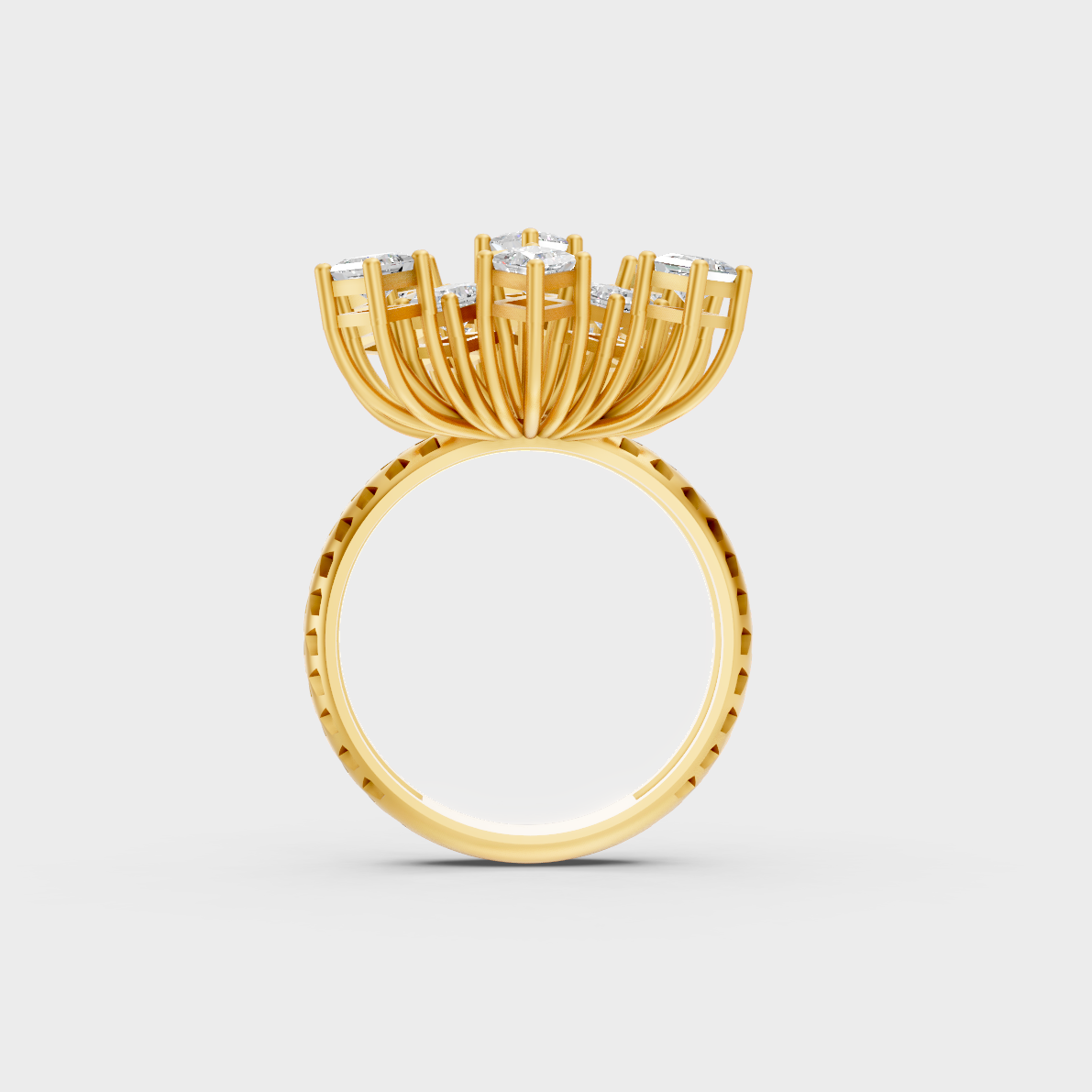 On-model hand wearing a 2.21ct Princess Cut Lab-Grown Diamond Cocktail Ring displaying its Brilliant Sparkle in 9K Yellow Gold.