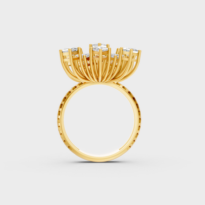 On-model hand wearing a 2.21ct Princess Cut Lab-Grown Diamond Cocktail Ring displaying its Brilliant Sparkle in 9K Yellow Gold.