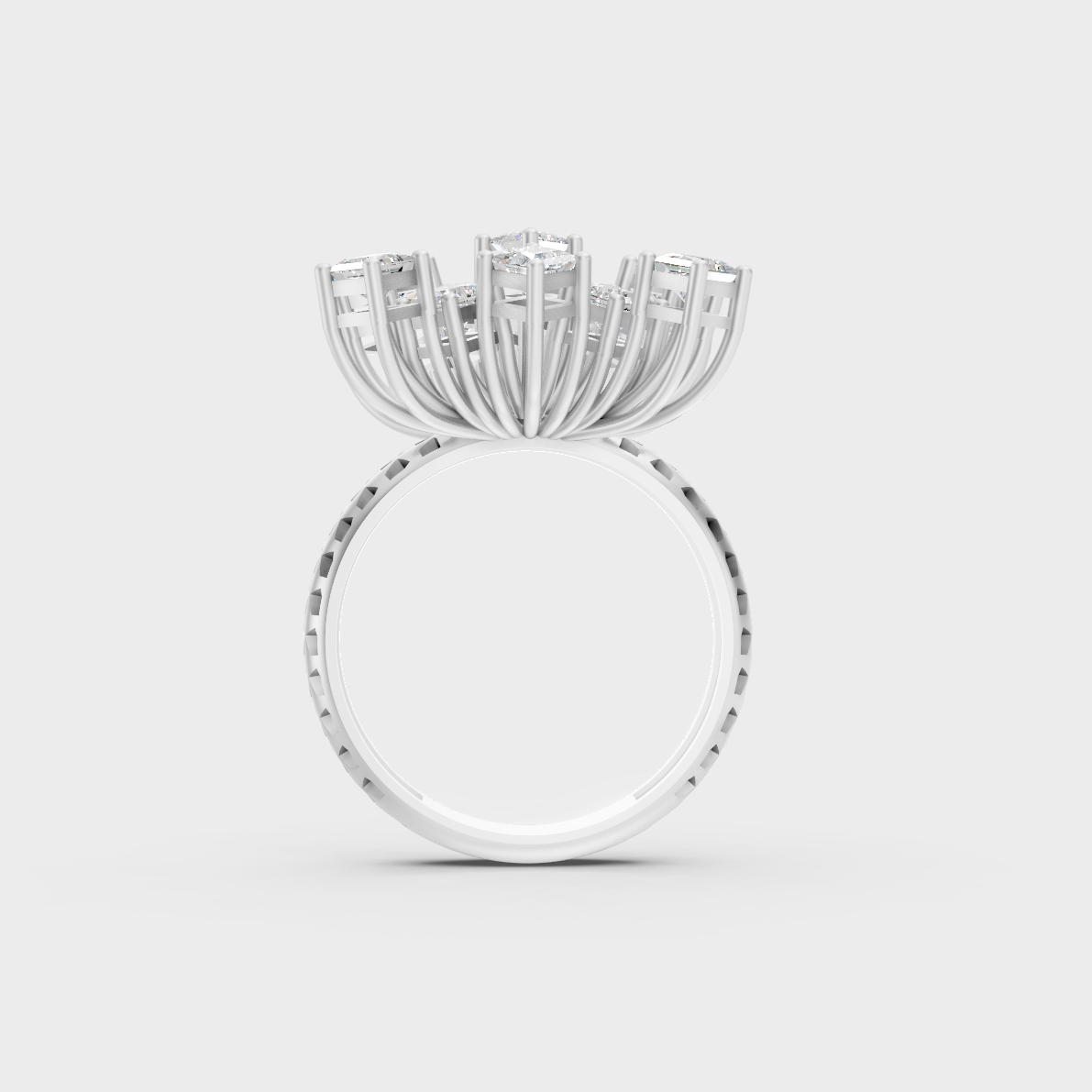 On-finger motion showing off the extraordinary fire and Brilliant Sparkle of a 2.21ct White Gold Cocktail Ring.