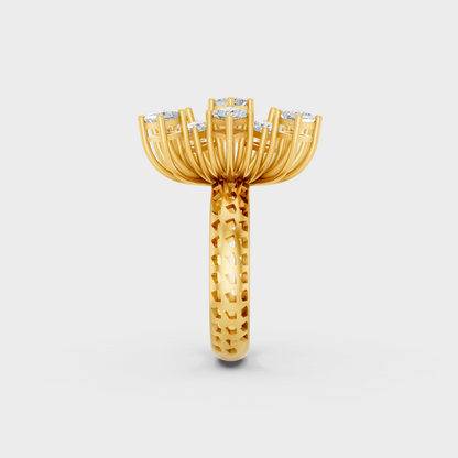 Top-down macro photo of a Sustainable 2.21 Carat Princess Cut Diamond Ring set in classic 18K Yellow Gold.